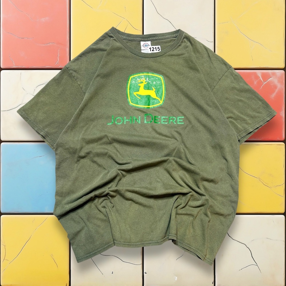 Vintage John Deere Sun Faded Tee Y2K Men XL Green Workwear Farm‎ Graphic Shirt